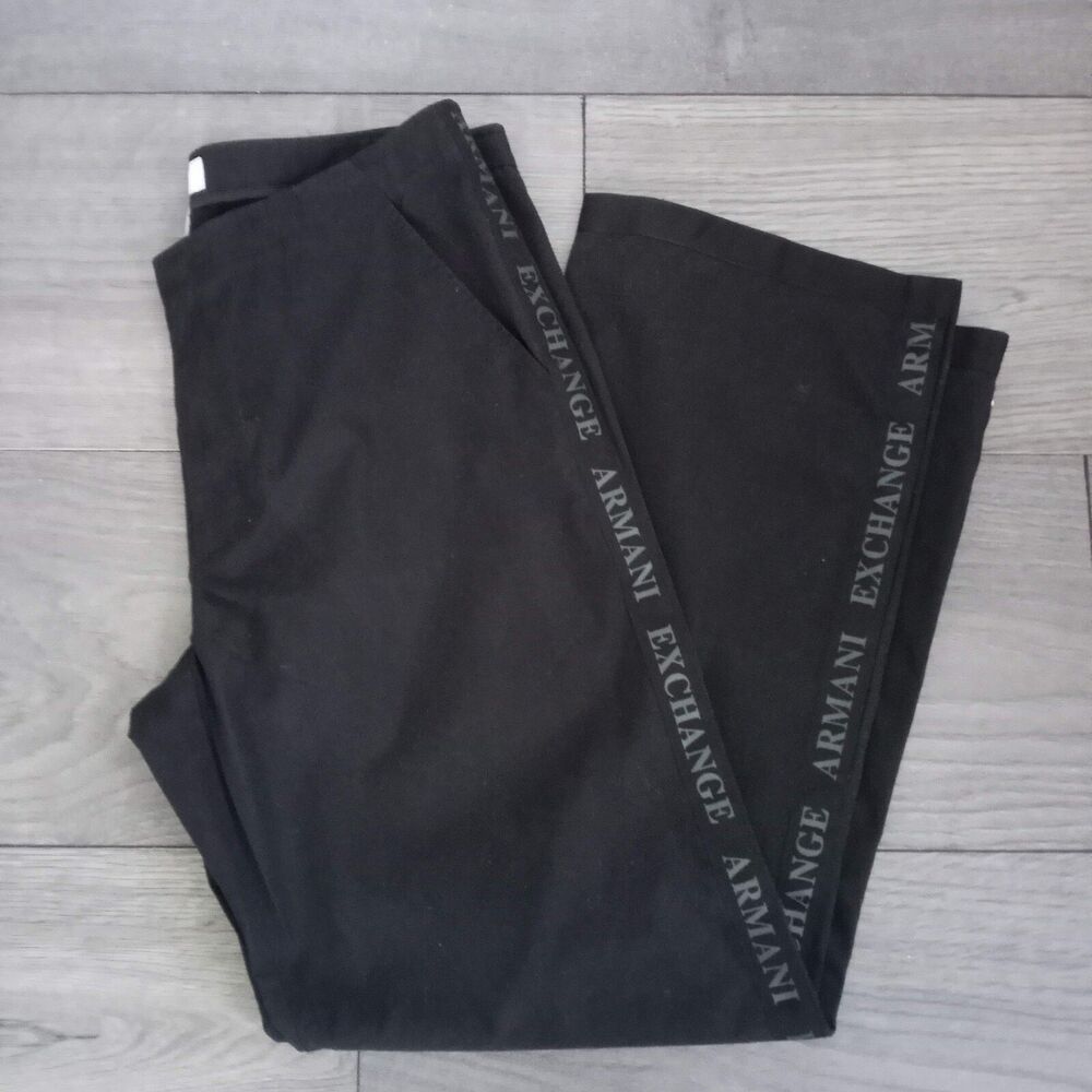 Armani VTG 90's Snap Side Logo Pants High Waist Black SZ 34 A/X Straight Leg